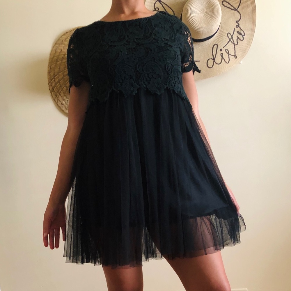 Black Lace and Tulle Babydoll Dress